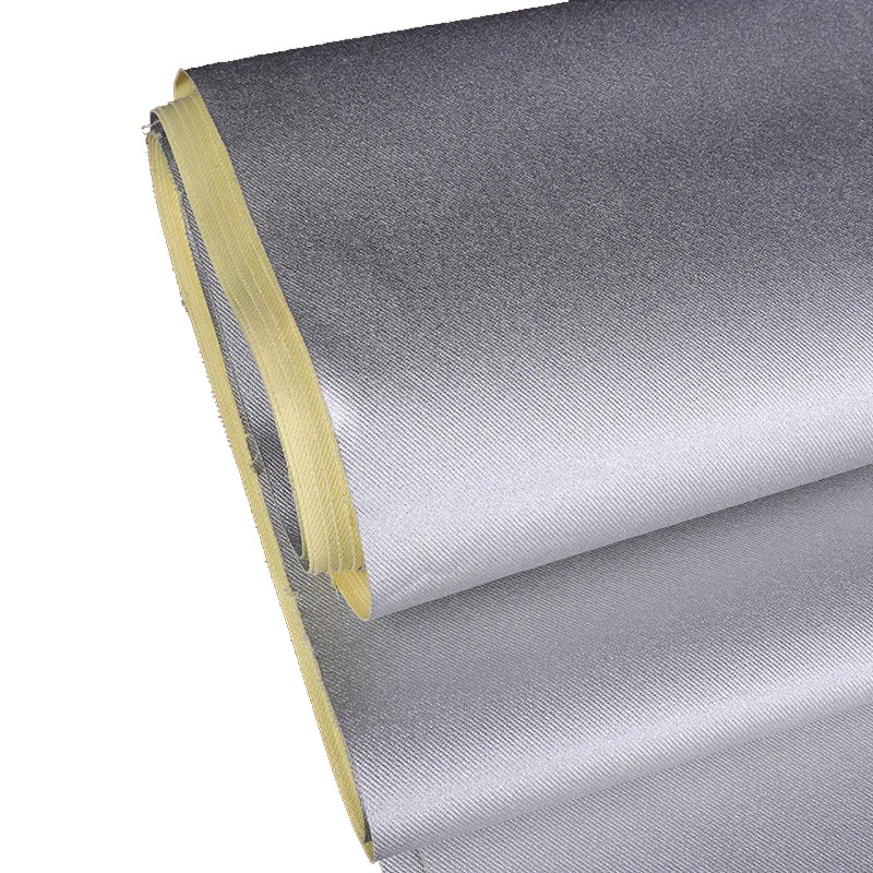 320gsm aramid fiber fabric coated silver cloth Kevlar fireproof heat- insulation coated silver cloth