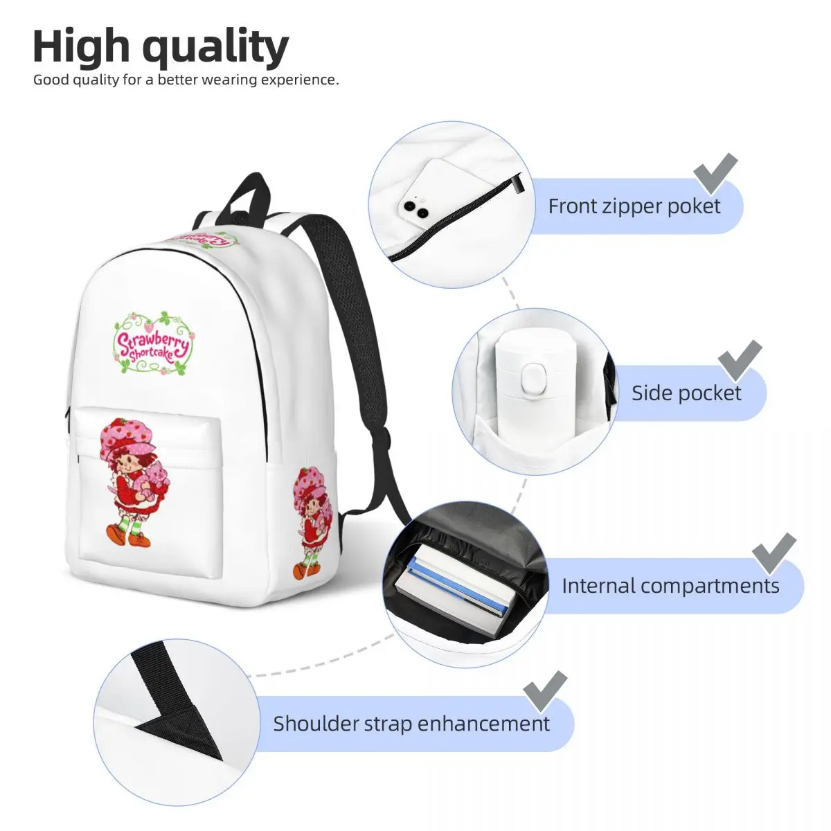 Strawberry Cake Backpack for Men Women Teenage Student Hiking Travel Daypack College Canvas Bags Gift