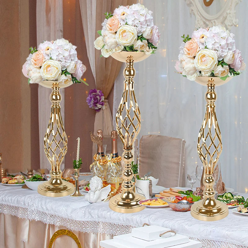 45/52/58cm Metal Candle Holder Flower Vase Stand Candlestick Table Centerpieces Road Lead Flower Rack Wedding Props Decorations