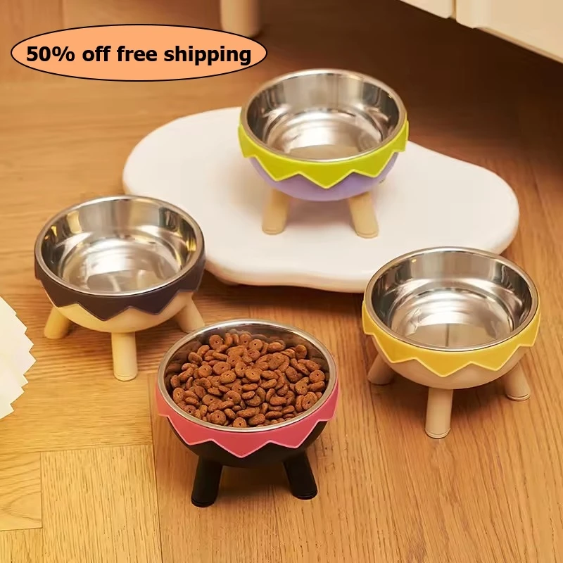 

Pet bowl plastic feeding bowl drinking water protection spinedrinking waterbowl high footstainless steelbowl Free shipping