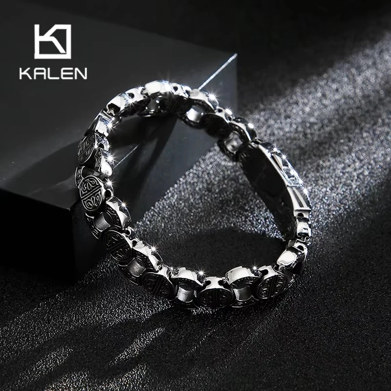 Kalen Gothic Stainless Steel Element Bracelet for Men Punk Round Skull Accessories Combination Rock Biker Party Jewelry Gift