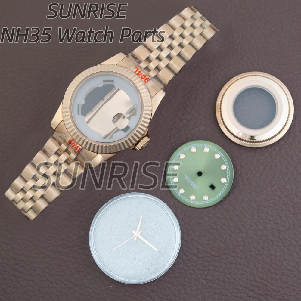 

NH05 Case Strap 24.5mm Dial Hands Stainless Steel Watchband Sapphire Glass 33mm Watch Case For Datejust NH05 Automatic Movement