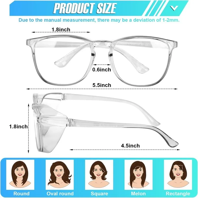 1/6pcs Women's Safety Glasses, Anti-fog, Nurse Use, ANSI Z87, Blue Light Blocking view 6