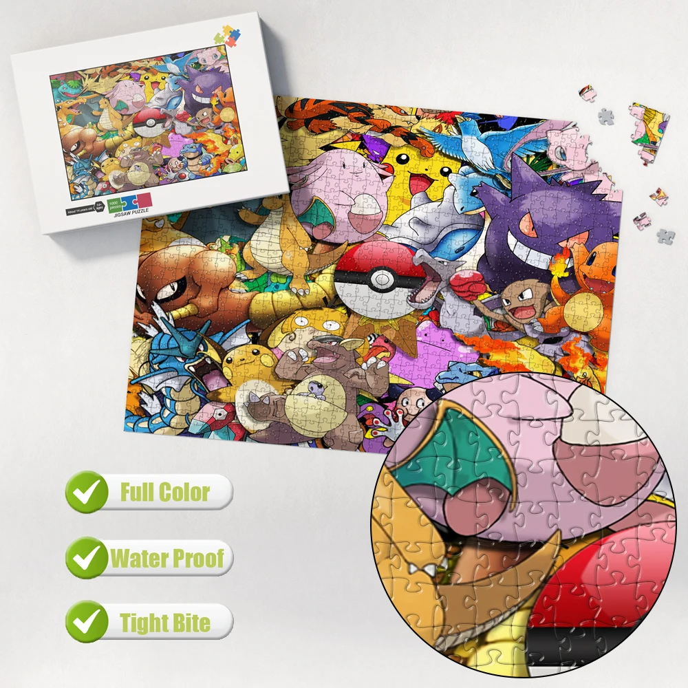 1000Pcs Pokemon All Monsters Puzzle Collage Background Tight Interlocking Waterproof Wooden Stress Relief Hobby Game for Adults