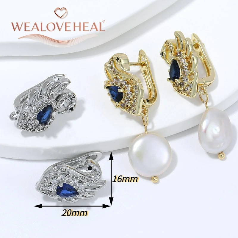 ohrringe selber machen, 18K vergoldete Schwanen-Ohrringhaken aus Messing, mit Pavé-CZ-Zirkonia besetzt, Ohrring-Verschlüsse, für DIY-Ohrringzubehör – Detail 17