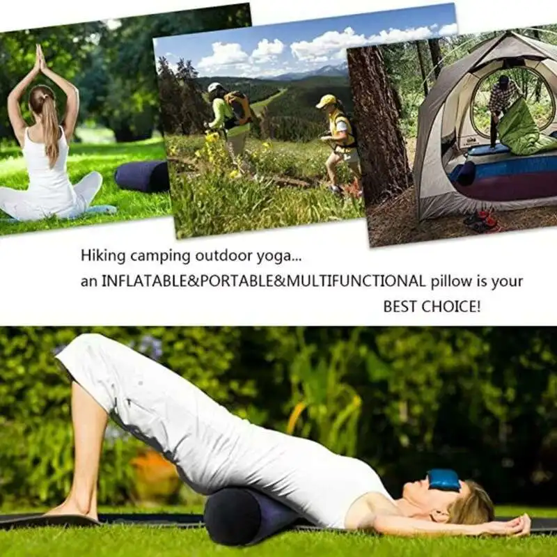 Multifunction Inflatable Bolster Pillow Long Round Body Cushion Velvet Tube Roll Cylinder Bed Boyfriend Rest Yoga Travel Sleep