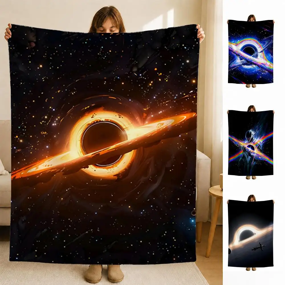 Nature & Scene B-black H-hole Throw Soft Flannel Blanket for Bed Bedroom Sofa Picnic Throw Skin-friendly Breathable Gift Cover