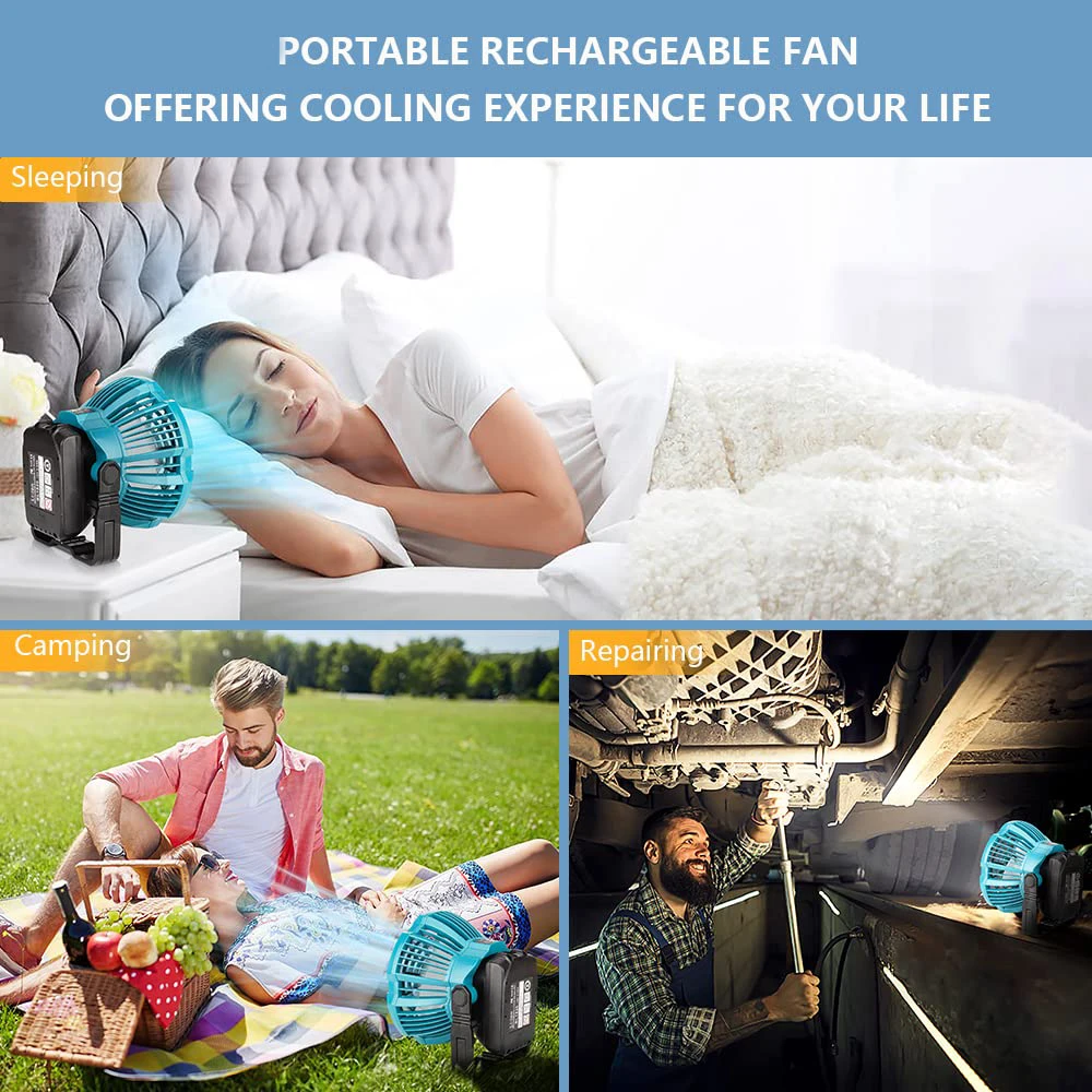 Tragbarer kabelloser Campingventilator mit Fernbedienung und LED-Leuchten für Bosch 18 V Li-Ion-Akku für Autoreparatur und Notfall