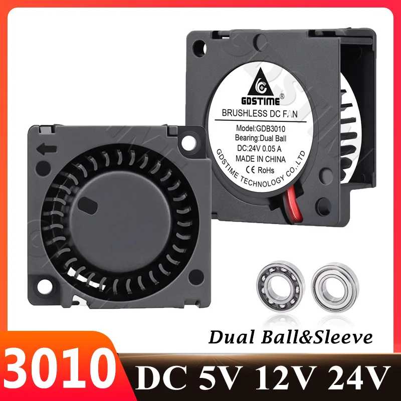 

Gdstime 3010 30 мм Вентилятор постоянного тока 24 В 12 В 5 В Охлаждающий вентилятор Duall Ball/рукав 3D-принтер Турбовентилятор 30x30x10 мм 2PIN Мини-турбина Турбо