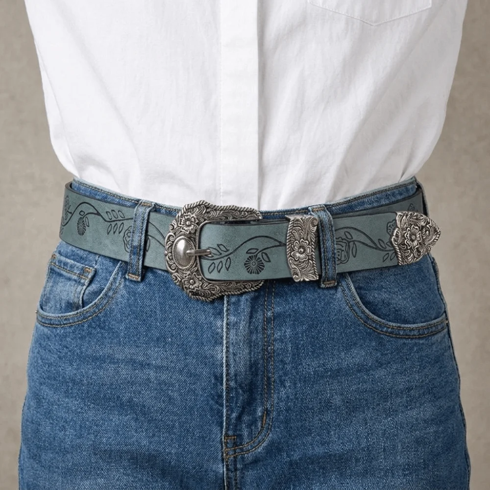 Punk PU Leather Printed Belts Spicy Girl Y2K Western Style Belt Alloy Pin Buckle Women Waistband Women