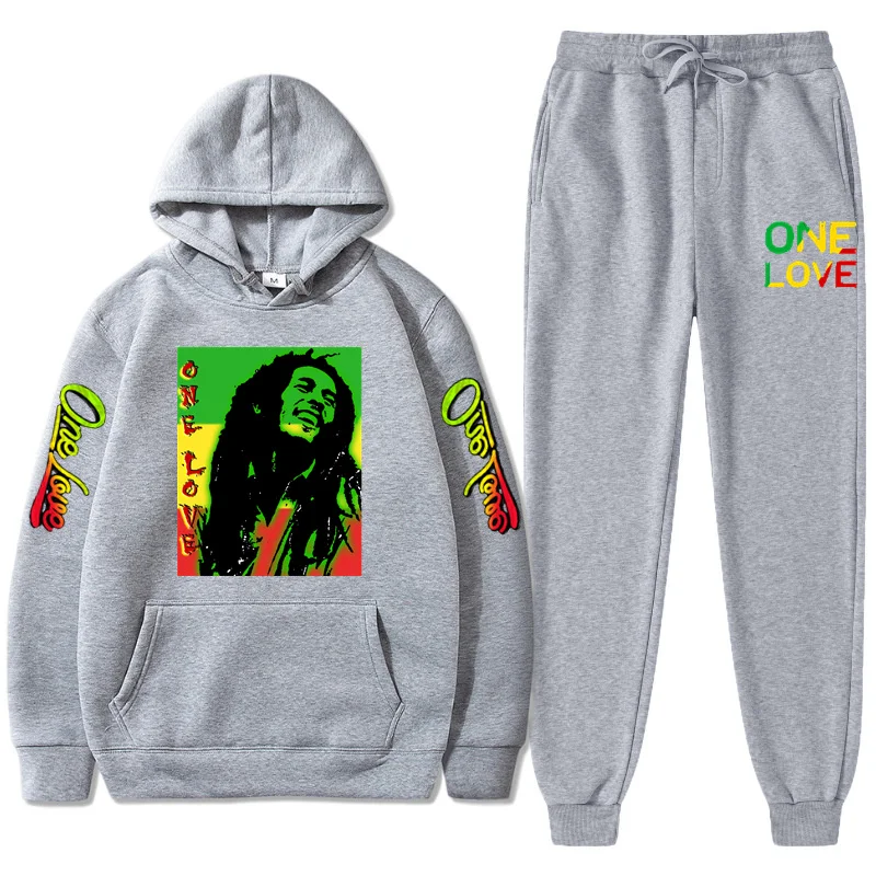 Moletom com capuz bob marley legend reggae um amor impressão moletom inverno moda casual tops manga comprida + calças terno roupas