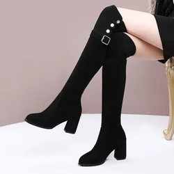 Women Over The Knee Boots Suede Sexy High Heels Ladies Buckle Long Boots New Warm Female Shoes Slim Thigh High Boots Party Pumps