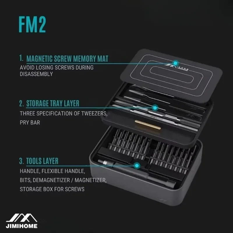 100‑in‑1 Magnetic Precision Screwdriver Set FM2 FM3 Multi‑Layer Storage Box Tweezers Pry Bar Magnetizer Demagnetizer DIY Phone