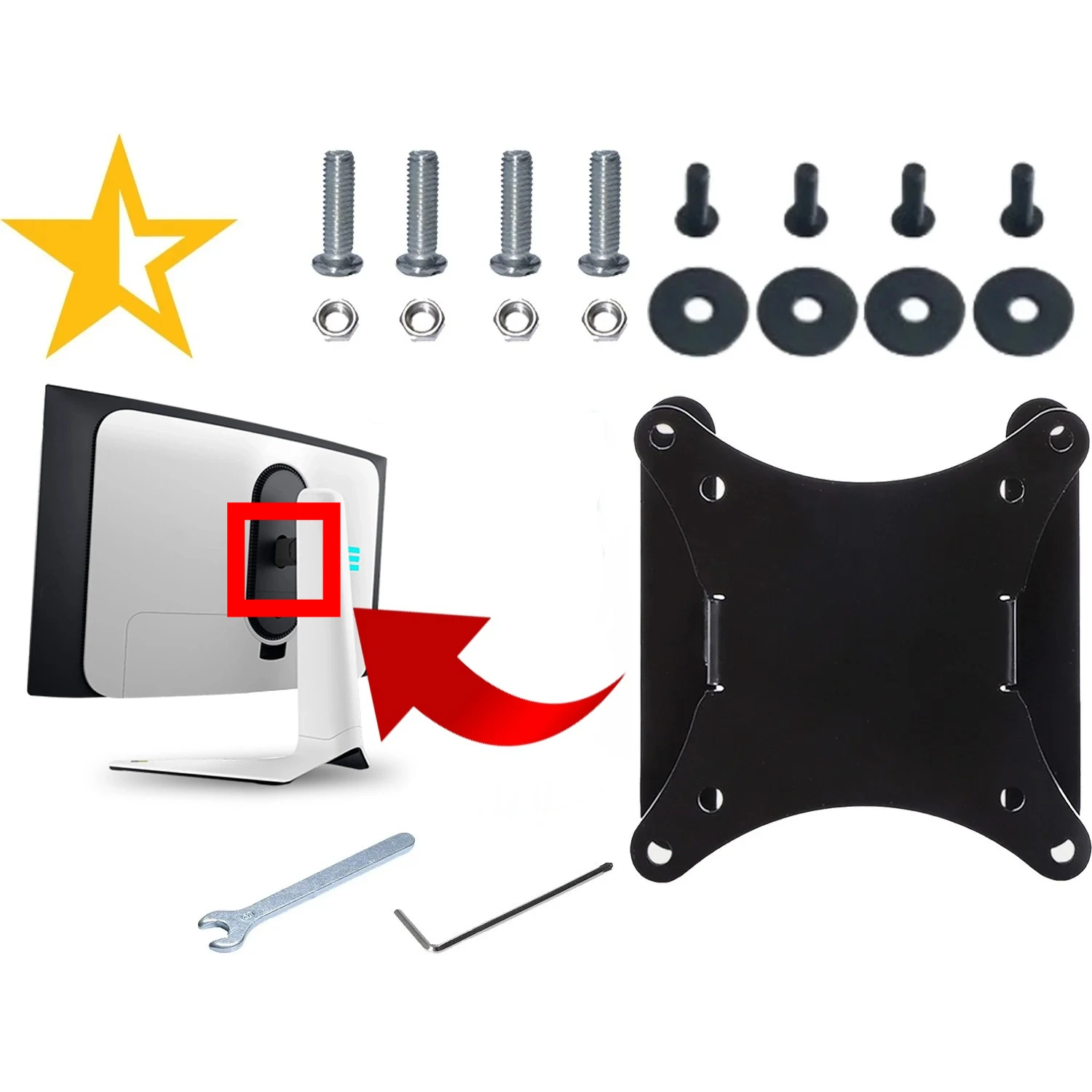 

VESA Mount Adapter for DELL Alienware AW2724HF AW2723DF AAW2725D AW2725Q AW3225DM AW3425DWM Monitor Bracket Mounts to Stand /Arm