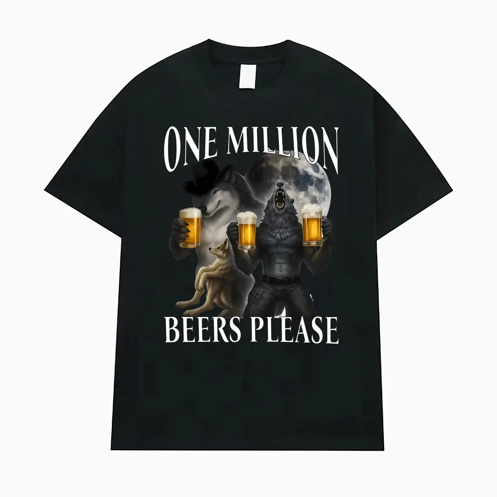 Camisetas Meme Lobo Gym One Million Beers, Camisetas Meme Lobisomem Cringe, Camisetas de Humor Negro Ousado, Camisetas Masculinas e Femininas, Moda Casual, Camiseta Oversized