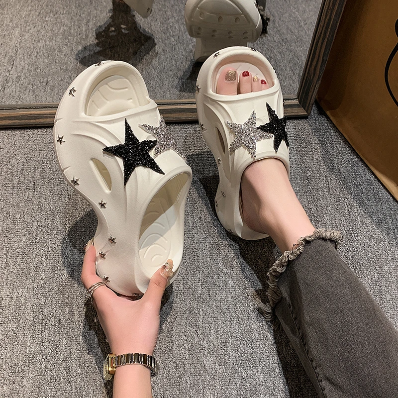 Women's Shoes 36-41 Trendy Sequin Slippers Platform Outdoor Sandals Comfortable Heightened Slippers New Fashion Casual Shoes