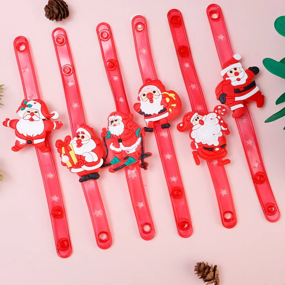 Christmas LED Luminous Bracelet Toy Cartoon Santa Snow Wrist Bands Games Kids Creative Flashing Lights Glow in The Dark Gift