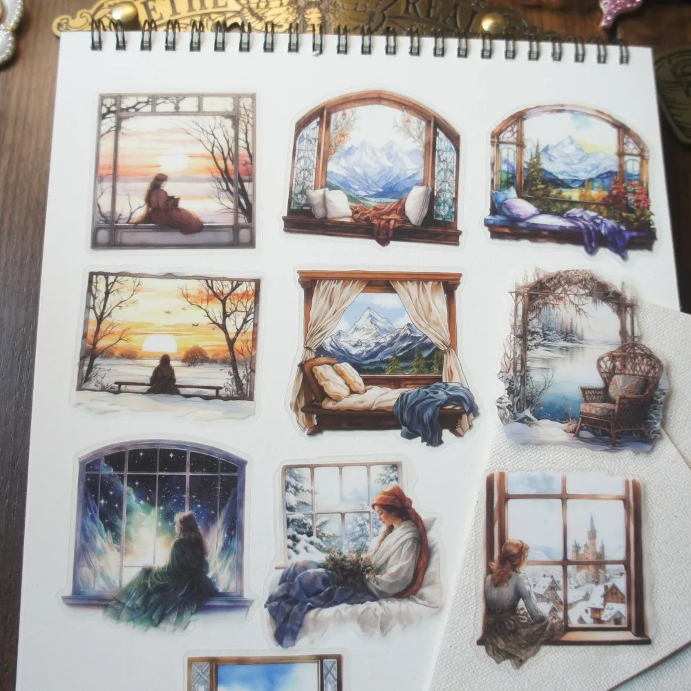 

10 Pcs Move The Bed To The Window Style PVC Transparent Sticker Scrapbooking DIY Gift Decoration Tag