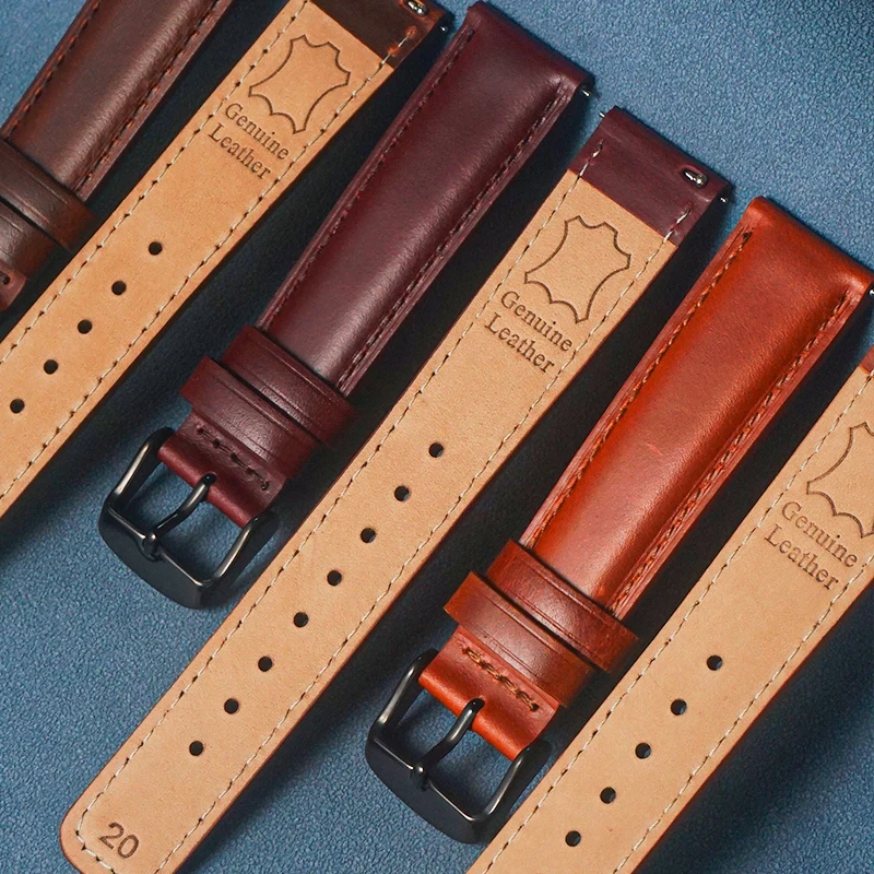 Retro Genuine Leather Strap  Cowhide Quick Release Leather Watchband 20mm 22mm High Quality Business Watch Strap Accessories