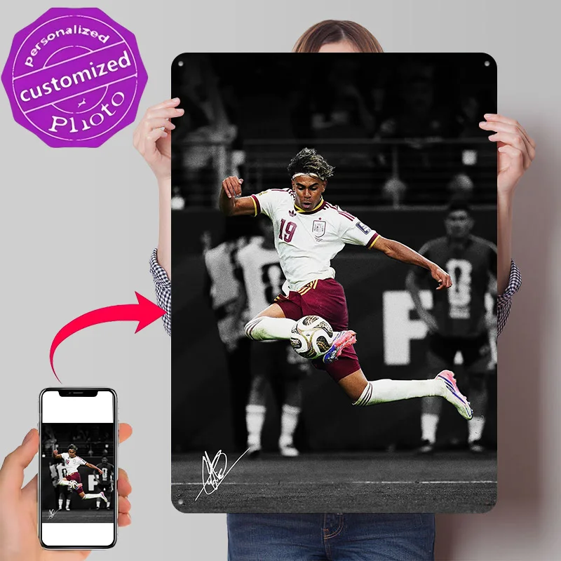 Lamine Yamal Spain Soccer Action Shot Metal Poster Perfect Gift for Fans Lovers Personalized Wall Art Metal Sign for Wand Deko