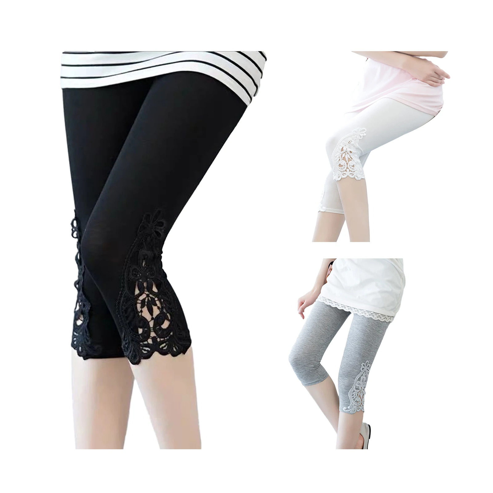 Hollow Out กางเกงลูกไม้ฤดูร้อนใหม่ Plus ขนาด Casual Capris สําหรับผู้หญิง Slim Elastic ผ้าฝ้ายสีดําสีขาวสุภาพสตรี 5XL โยคะด้านล่าง