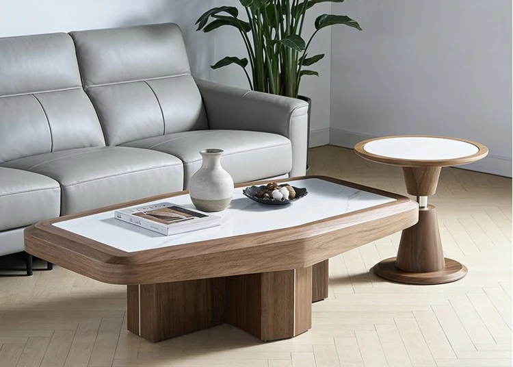 Simple marble solid wood coffee table living room home high-end designer coffee table