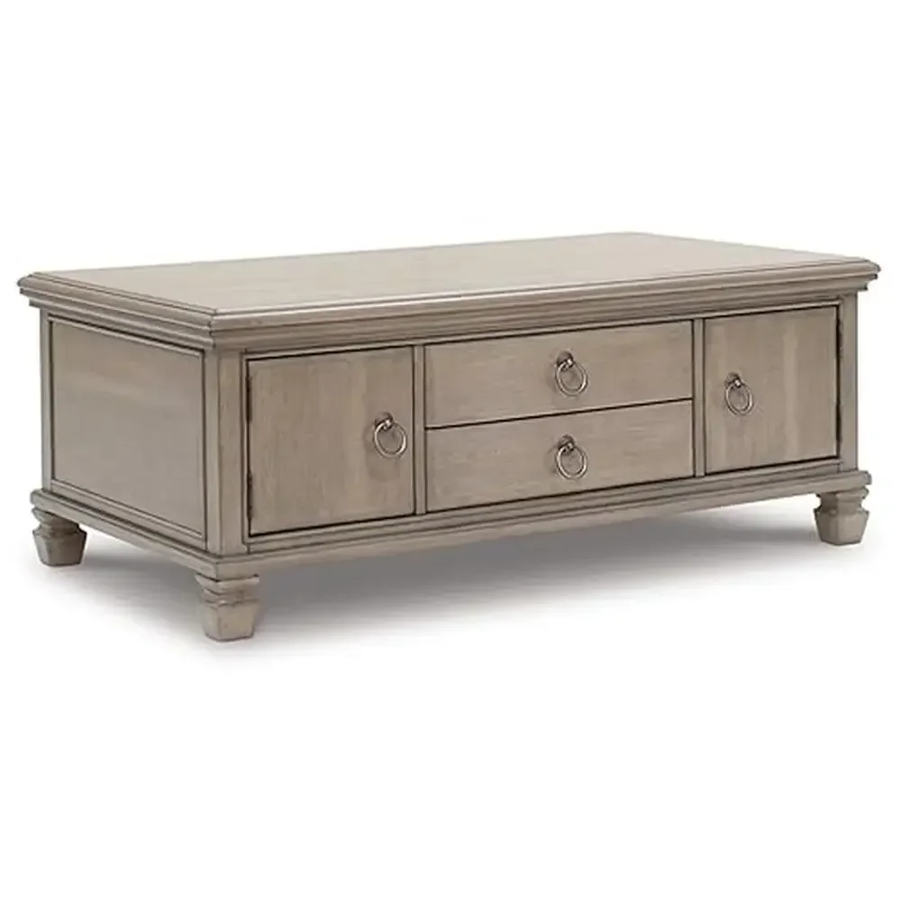 Classic Cocktail Table 2 Cabinets 2 Drawers Light Gray Solid Hardwood Birch Veneer MDF Substrate 50