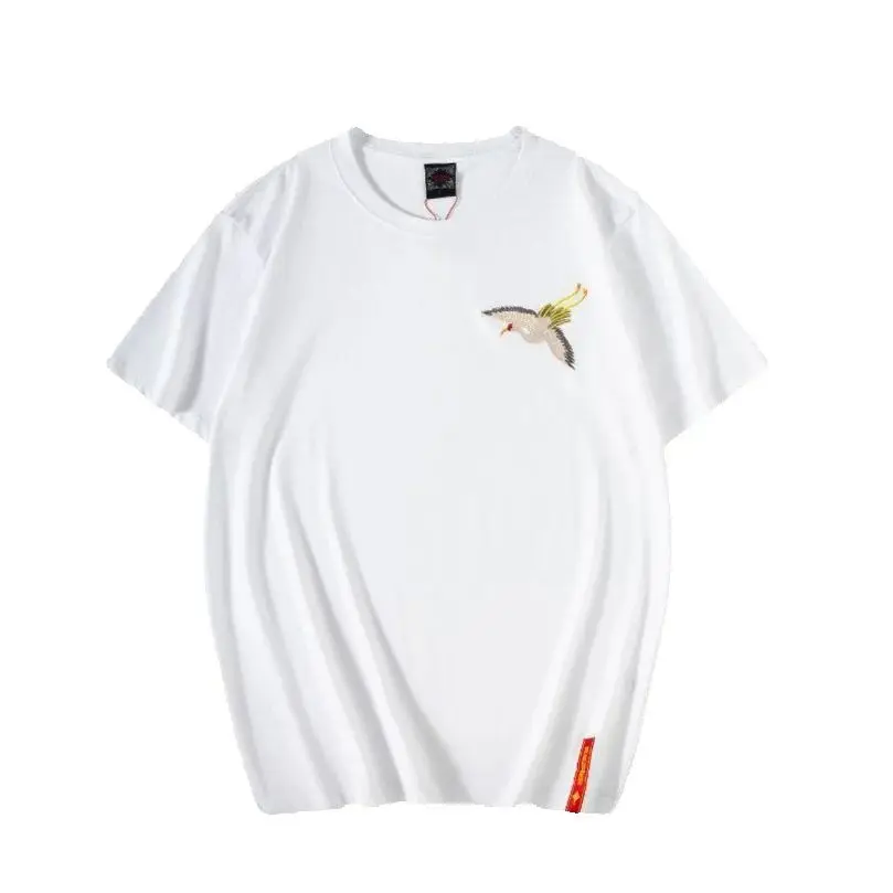 Men's Cotton Embroidered T-Shirt Summer Casual Short Sleeve Chinese Style Tops Plus SizeA1