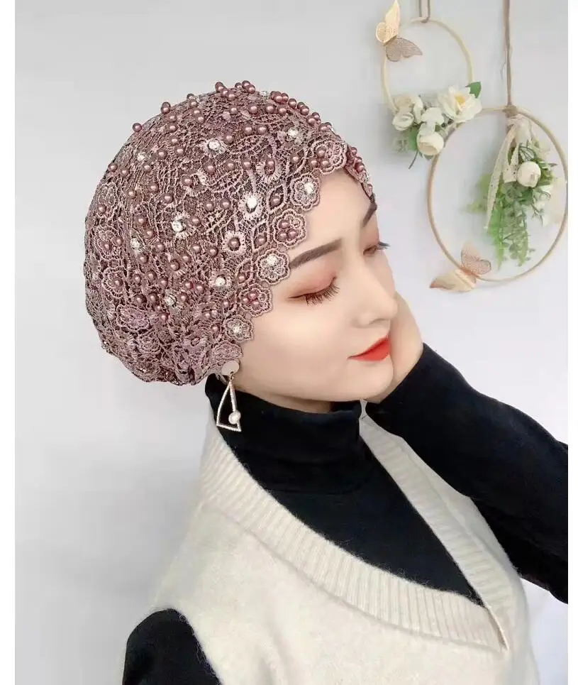 2022 New Fashion Mulism Hijabs hat Jersey Hijab Islamic Turban Scarf Beads Bonnet Instant Cap Shawl