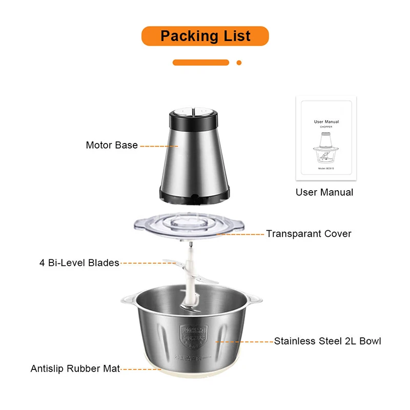 2l de aço inoxidável dupla velocidade moedor carne processador alimentos doméstico multifuncional cortador moedores carne elétrico