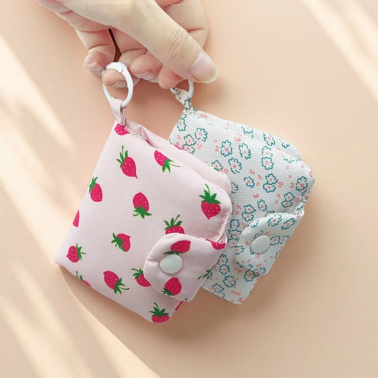 Mini Cute Flower Strawberry Canvas Card Holder Multi-Layer Coin Purse Women's Wallet Headphone Bag Storage Bag