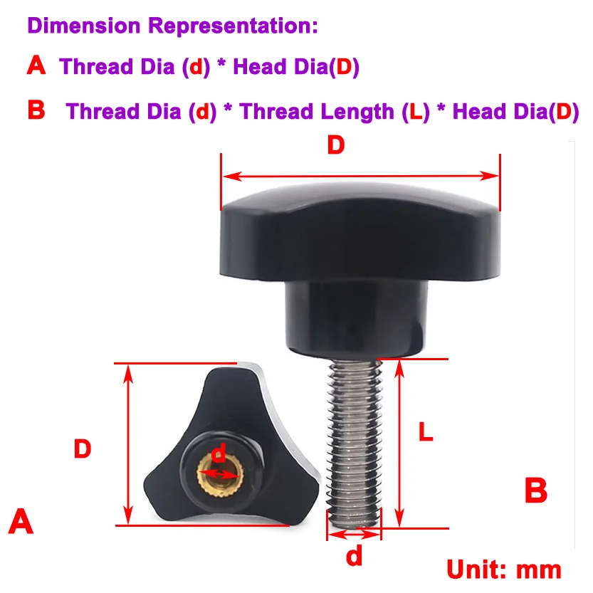 304 Stainless Steel Circular Knob Triangular Rubber Head Hand Screw M8M10M12