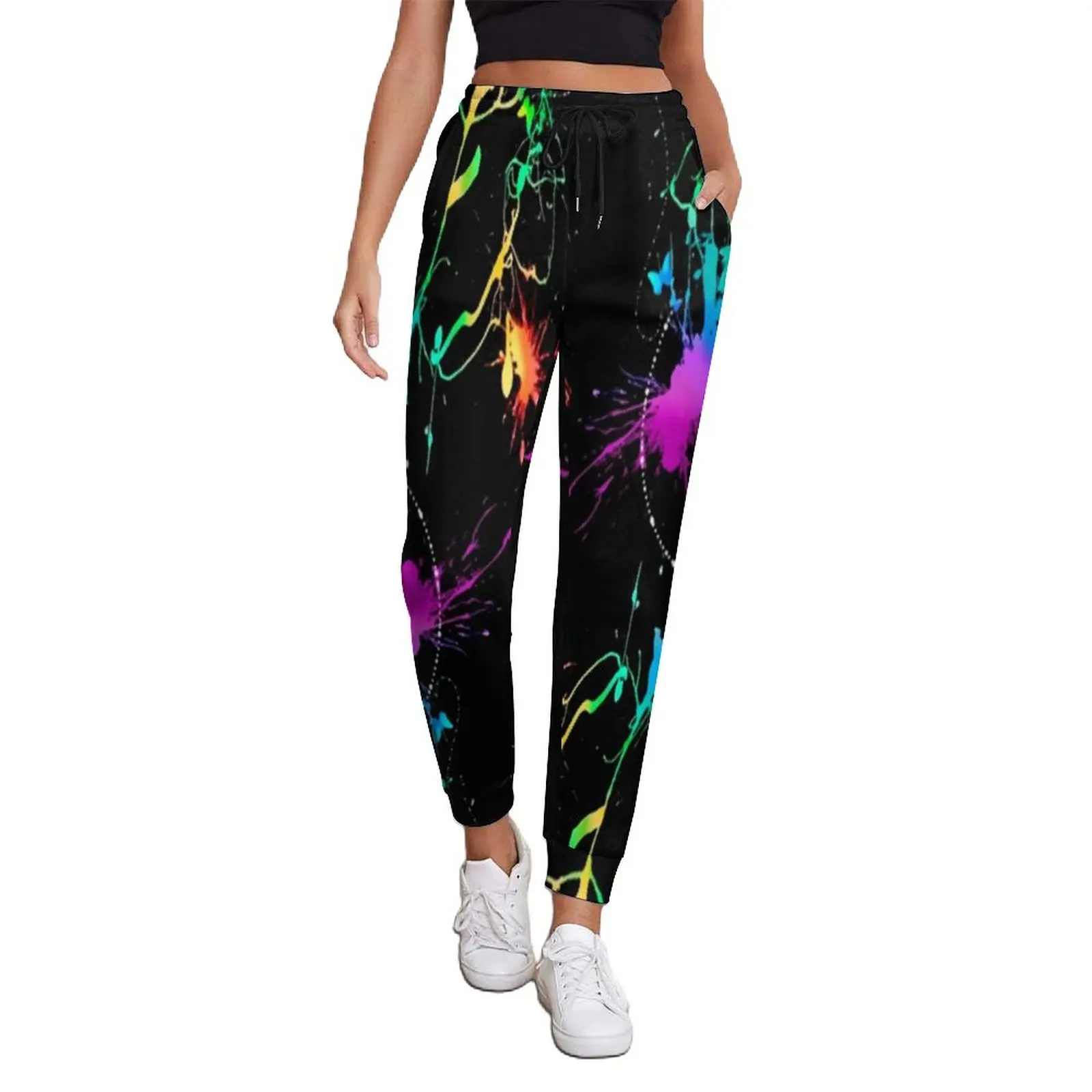 Pantaloni da jogging colorati con dolore al Neon Lady Splatter Pattern pantaloni sportivi moderni primavera pantaloni oversize estetici