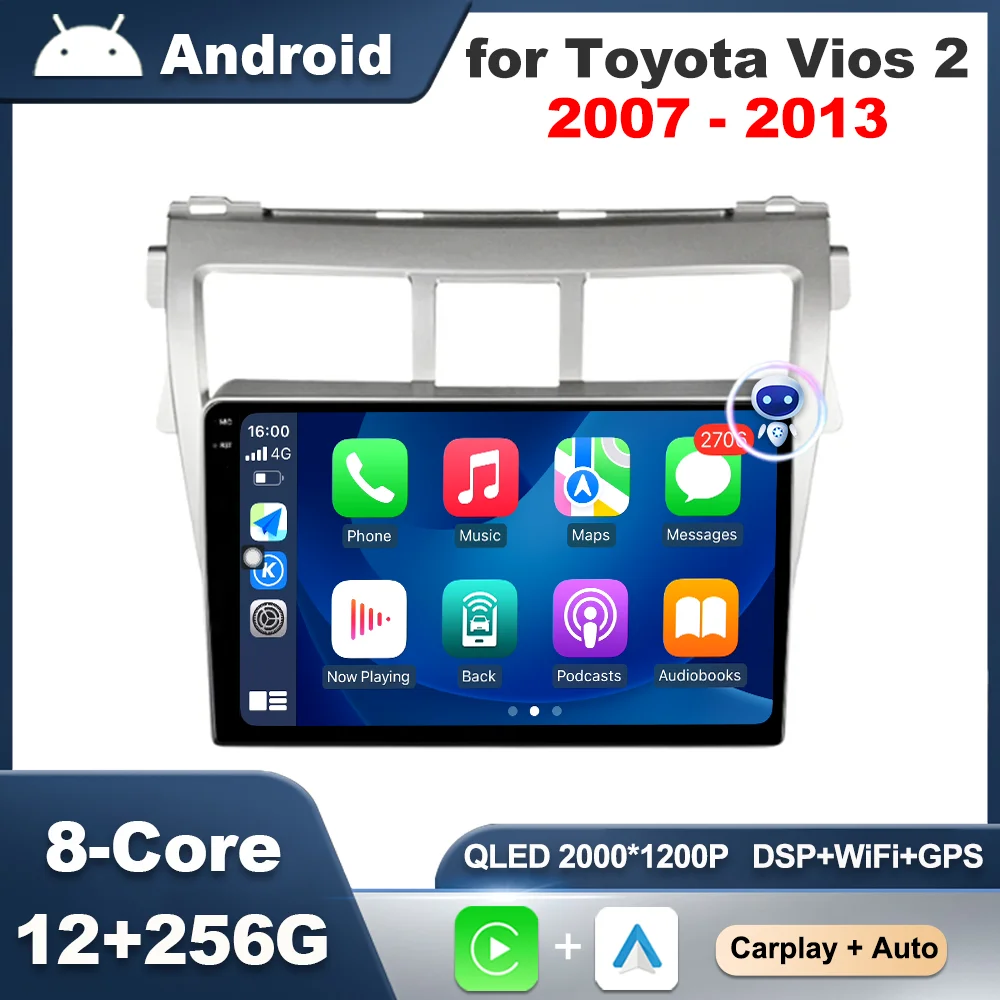 

Android System Car Radio Video Multimedia Player GPS Navigation for Toyota Vios 2 2007 - 2013 BT DSP WiFi IPS Screen Auto Tools