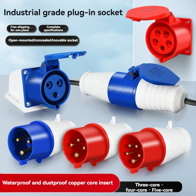 IP44 Waterproof Electrical Connector Industrial Plug Socket 3PIN 4PIN 5PIN 16A 32A Wall Mount Connection Socket Secure Stable