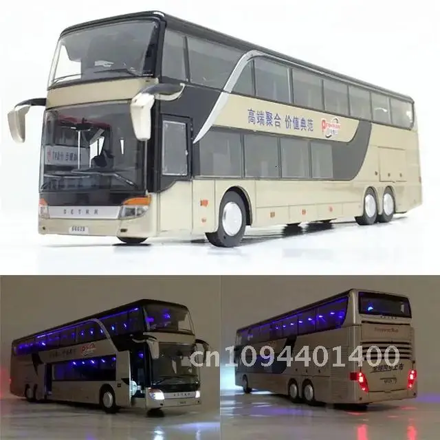 2023 new car Sale High quality 1:32 alloy + ABS pull back bus model,high imitation Double sightseeing bus,flash LED toy vehicle