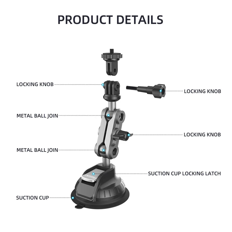 Powerful Suction Cup Car Mount for Insta360 X4 X3 X2, Dashboard Quick-release Holder for Pocket 3 GoPro 12 11 10 9 8 Action 4 3