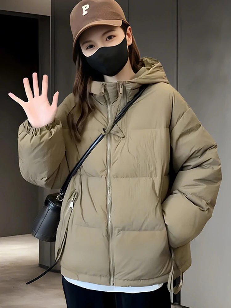 

Winter New Women's Short Puffer Jacket Thickened Bread Style Coat Korean Version Loose Fit with Hood Long Sleeve Color