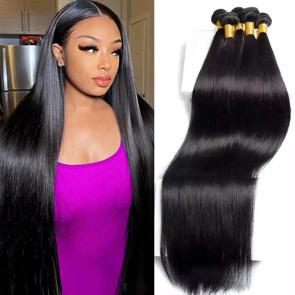 

Прямые пучки человеческих волос, 100% человеческие волосы, натуральный черный 14-32, наращивание волос Remy, пучки необработанных волос для женщин