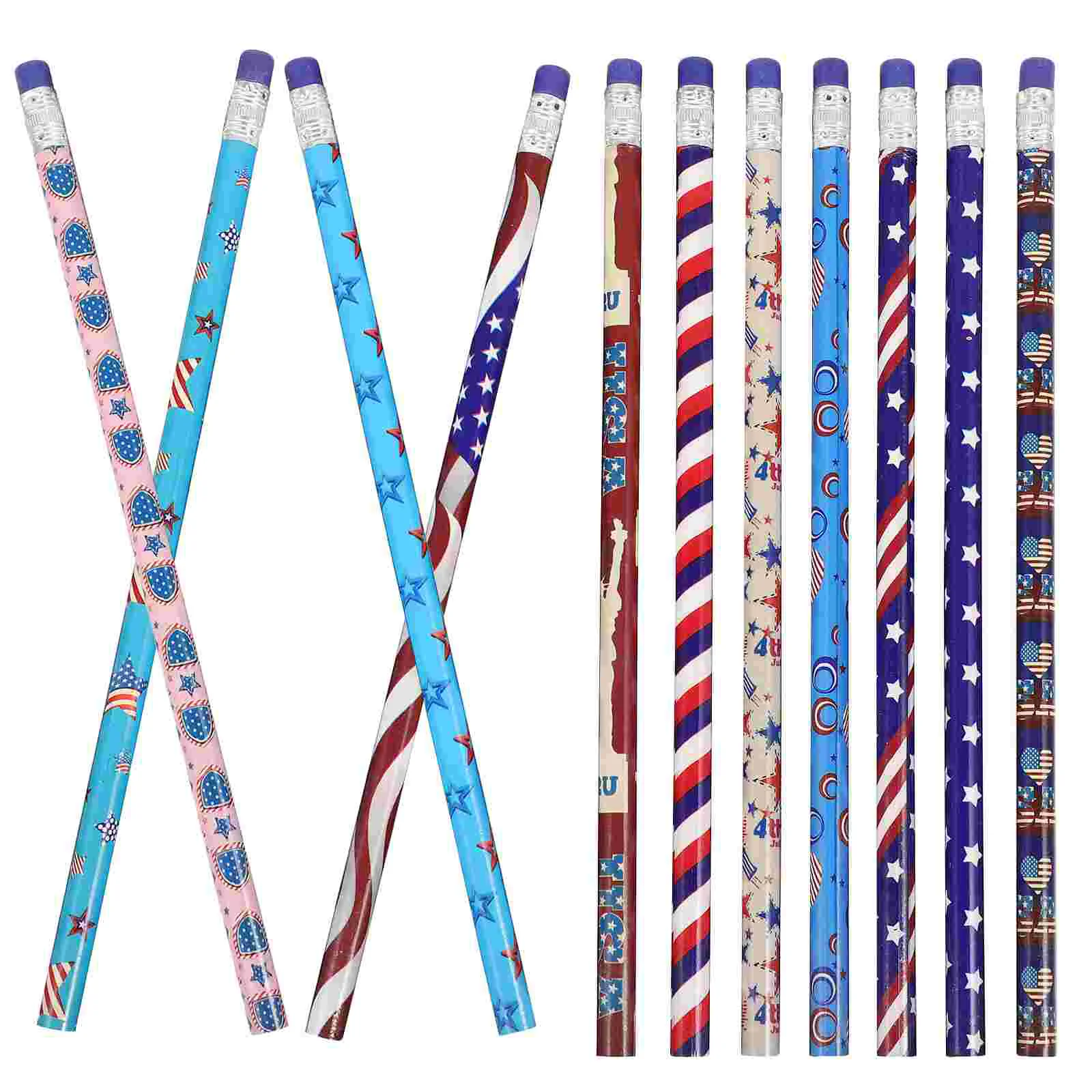 48 Pcs Red White Blue Pencil Flag Pencils Bulk Wood 4th of July Wooden Multi-use