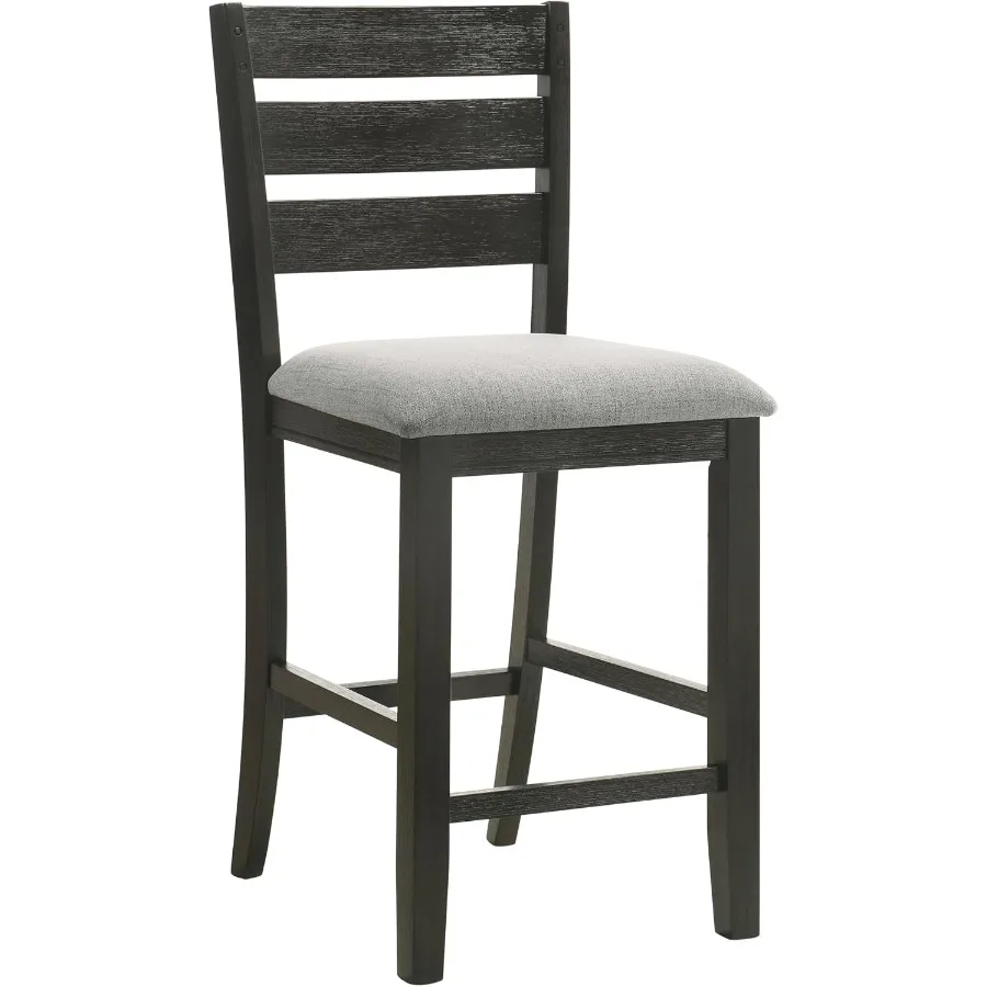 Contemporary Style Charcoal Finish Counter Height Dining Chair Bar Stool 2pc Set for Home Bar or Kitchen Island, Fabric Upholst