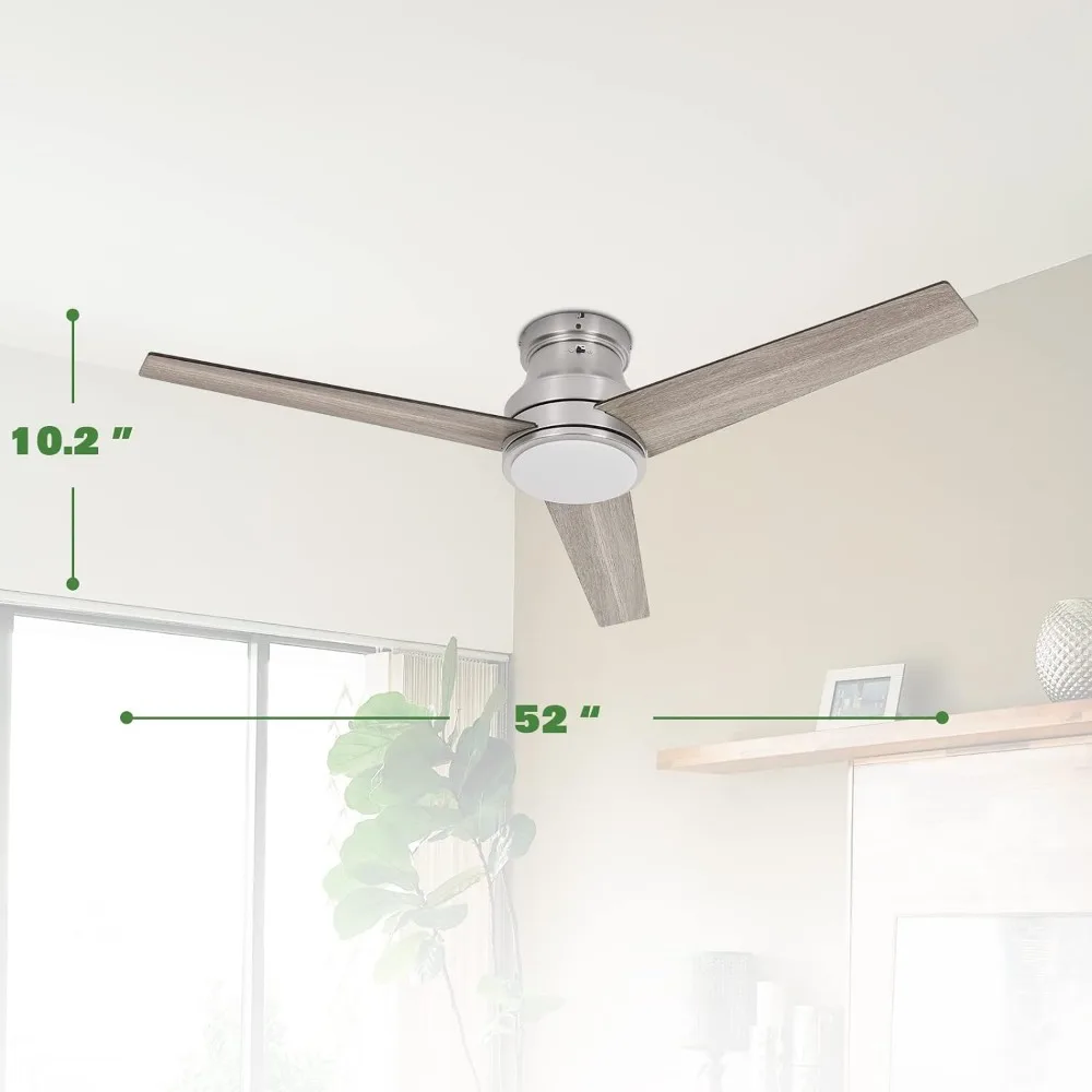 52 "Flush Mount Ventilador de teto com luzes LED, controle remoto, silencioso reversível Motor, Perfil Baixo Ventilador de teto, 3 Speed