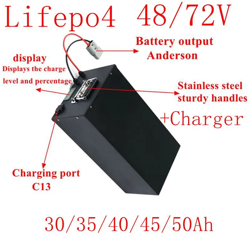 

Перезаряжаемая литиевая батарея Lifepo4 типа T 48 В 60 В 72 В 35 Ач 40 Ач 45 Ач 50 Ач для скутеров E-bilke велосипедов + зарядное устройство 5 А