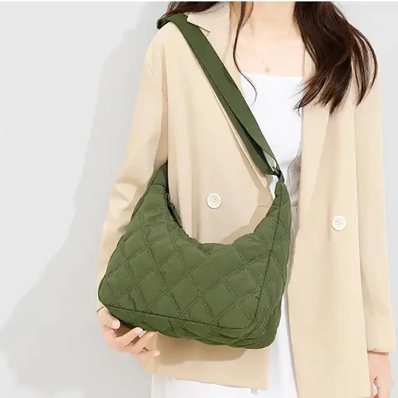 Autumn Winter Diamond Lattice Dumpling Simple Large Capacity Shoulder Crossbody Down Bag For Women Luxury Commuting