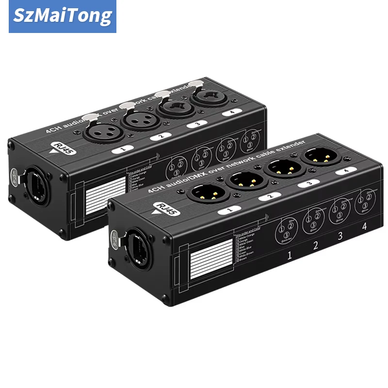 4 Channel 3Pin XLR DMX Audio Extender DMX512 Network Signal Extender Aluminum Alloy for Stage Lighting and Recording Studio
