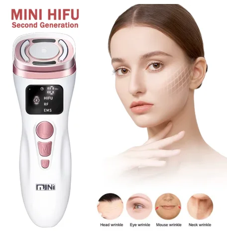

Мини-аппарат HIFU EMS для микротоковой терапии лица: компактный прибор для ухода за кожей, тонизирования, разглаживания и придания упругости лицу, для домашнего использования