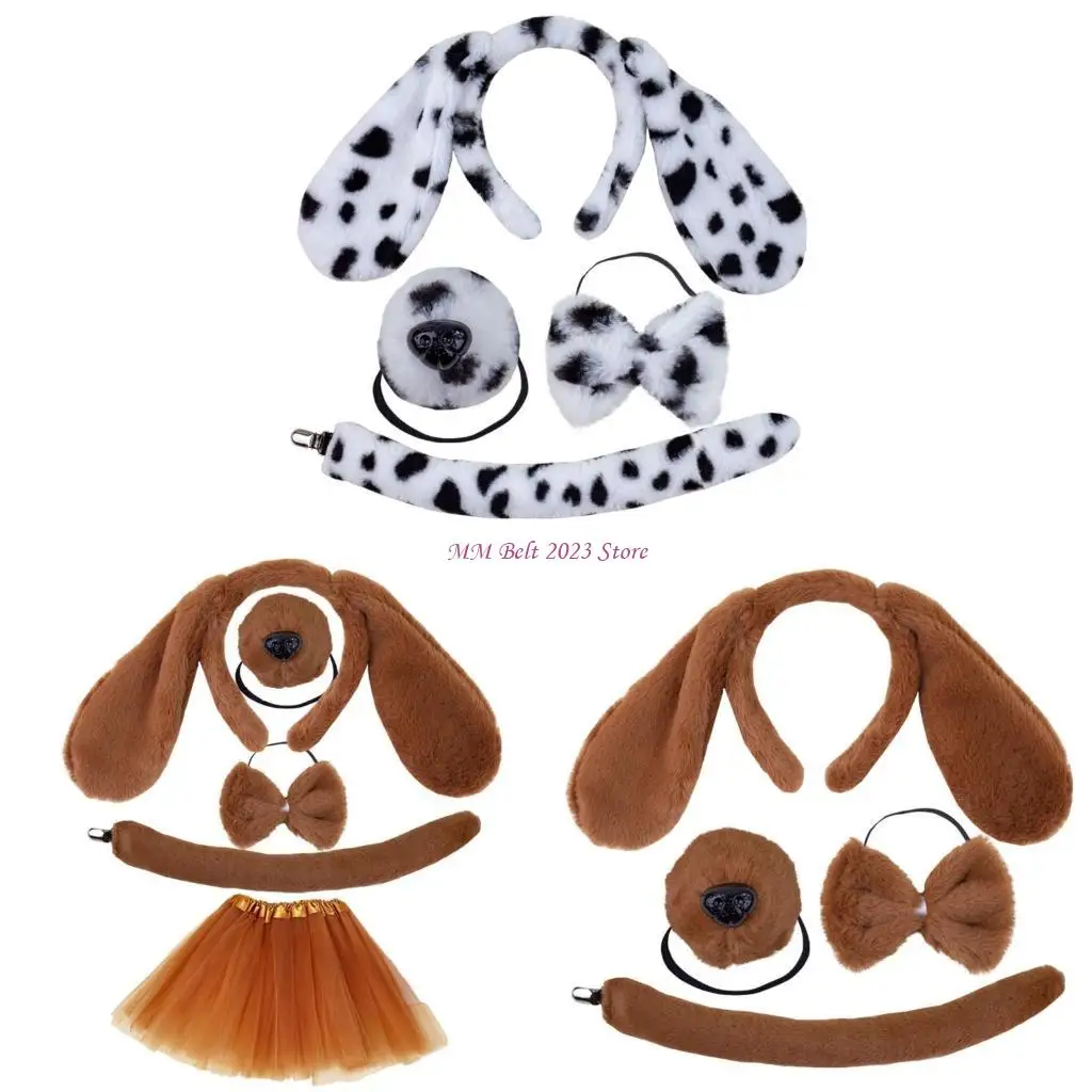 49ME Stage Costume Set Dog Ear Headband/Tail/Bowtie Outfit Set for Kids Cosplay Masquerades Party Supply