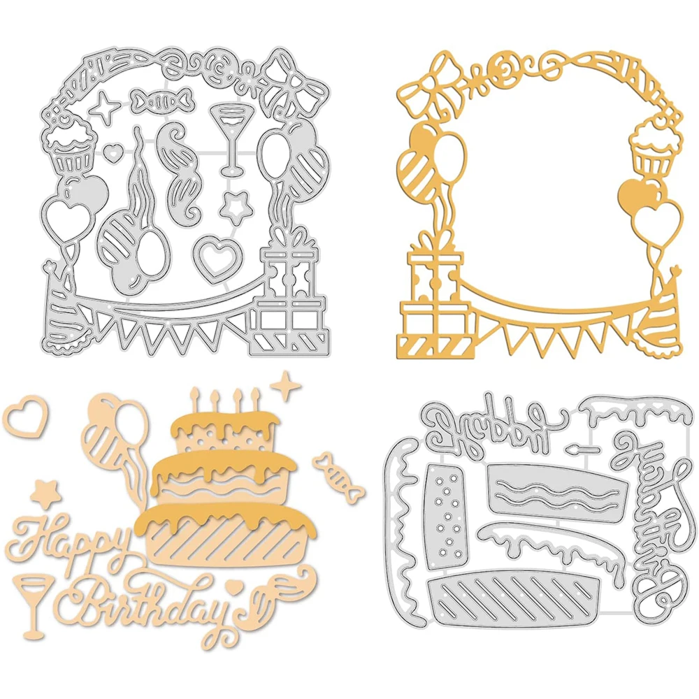 2Pcs Happy Birthday Cake Metal Cutting Dies Die Cuts for DIY Scrapbook Wedding Birthday Cards Making Painting Album Decoration