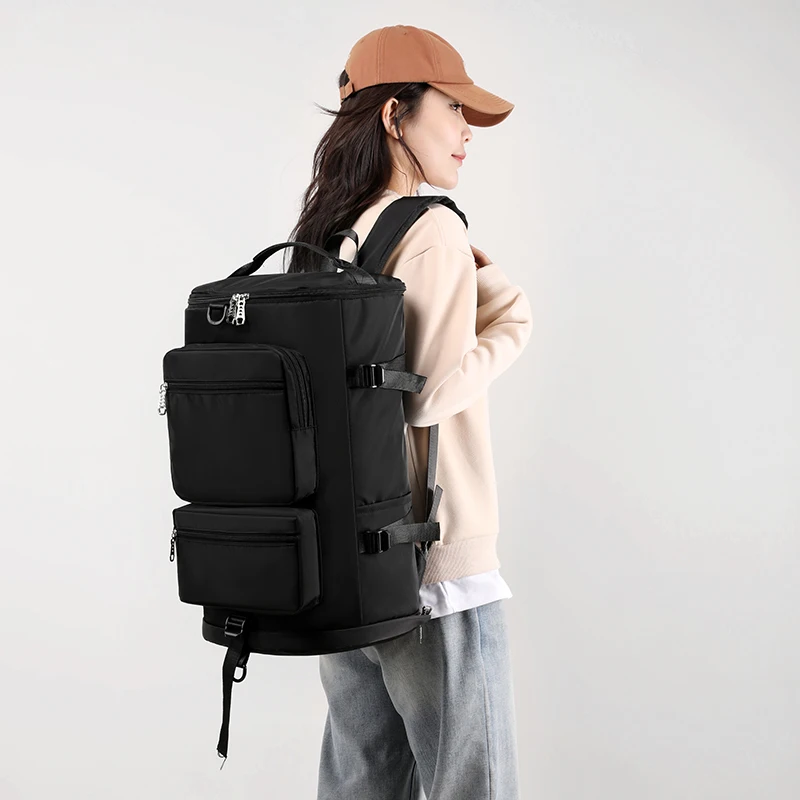 Women Fashion Bucket Backpack Solid Color Large Capacity Travel Bag Multifunction Carry On Luggage Pack Bags Female Shoulder Bag