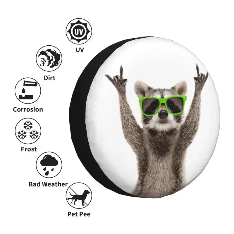 Funny Raccoon Spare Opathy Cover, Lunettes de soleil vertes, Grand Watches SUV, Camper Animals, Car Wheel Protector Covers, 14 